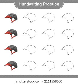 Handwriting practice. Tracing lines of Bicycle Helmet. Educational children game, printable worksheet, vector illustration