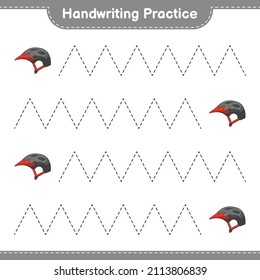 Práctica de escritura a mano. Rastreo de líneas de casco de bicicleta. Juego infantil educativo, hoja de cálculo imprimible, ilustración vectorial