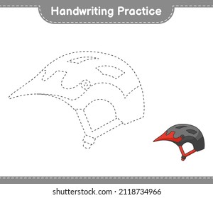 Handwriting practice. Tracing lines of Bicycle Helmet. Educational children game, printable worksheet, vector illustration