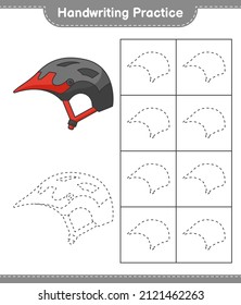 Handwriting practice. Tracing lines of Bicycle Helmet. Educational children game, printable worksheet, vector illustration