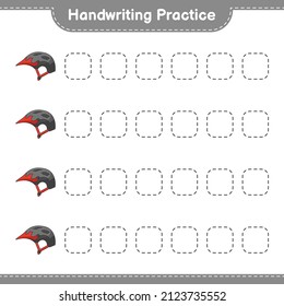 Handwriting practice. Tracing lines of Bicycle Helmet. Educational children game, printable worksheet, vector illustration