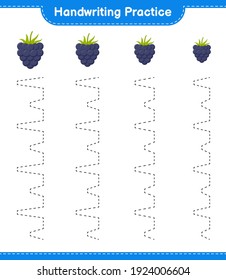 Handwriting practice. Tracing lines of Blackberries. Educational children game, printable worksheet, vector illustration