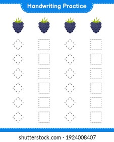 Handwriting practice. Tracing lines of Blackberries. Educational children game, printable worksheet, vector illustration