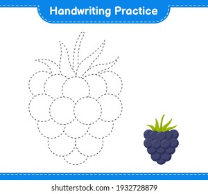 Handwriting practice. Tracing lines of Blackberries. Educational children game, printable worksheet, vector illustration