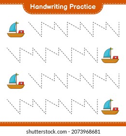 Handwriting practice. Tracing lines of Boat. Educational children game, printable worksheet, vector illustration