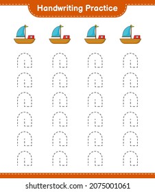 Handwriting practice. Tracing lines of Boat. Educational children game, printable worksheet, vector illustration