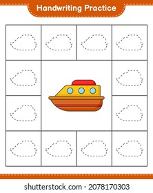 Handwriting practice. Tracing lines of Boat. Educational children game, printable worksheet, vector illustration