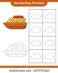 Práctica de escritura a mano. Rastreo de líneas de barco. Juego infantil educativo, hoja de cálculo imprimible, ilustración vectorial
