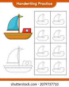 Práctica de escritura a mano. Rastreo de líneas de barco. Juego infantil educativo, hoja de cálculo imprimible, ilustración vectorial