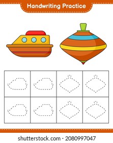 Handwriting practice. Tracing lines of Boat and Whirligig Toy. Educational children game, printable worksheet, vector illustration