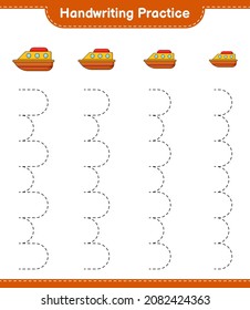 Handwriting practice. Tracing lines of Boat. Educational children game, printable worksheet, vector illustration