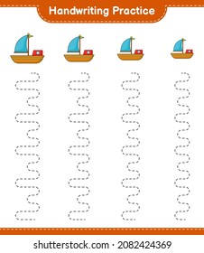 Handwriting practice. Tracing lines of Boat. Educational children game, printable worksheet, vector illustration