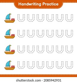 Handwriting practice. Tracing lines of Boat. Educational children game, printable worksheet, vector illustration