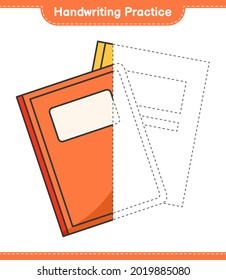 Práctica de escritura a mano. Rastreo de líneas de libro. Juego infantil educativo, hoja de cálculo imprimible, ilustración vectorial