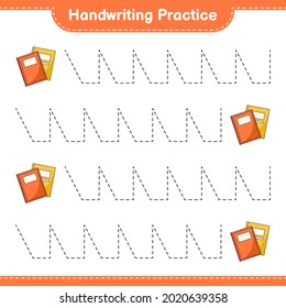 Práctica de escritura a mano. Rastreo de líneas de libro. Juego infantil educativo, hoja de cálculo imprimible, ilustración vectorial