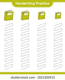 Práctica de escritura a mano. Rastreo de líneas de libro. Juego infantil educativo, hoja de cálculo imprimible, ilustración vectorial