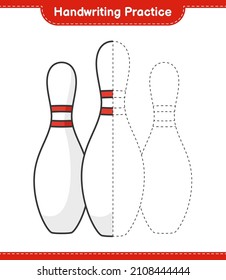 Handwriting practice. Tracing lines of Bowling Pin. Educational children game, printable worksheet, vector illustration