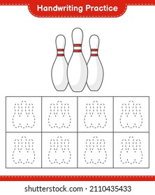 Handwriting practice. Tracing lines of Bowling Pin. Educational children game, printable worksheet, vector illustration