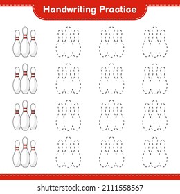 Handwriting practice. Tracing lines of Bowling Pin. Educational children game, printable worksheet, vector illustration