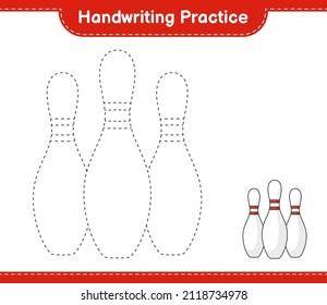 Handwriting practice. Tracing lines of Bowling Pin. Educational children game, printable worksheet, vector illustration