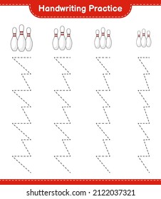 Handwriting practice. Tracing lines of Bowling Pin. Educational children game, printable worksheet, vector illustration