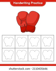 Práctica de escritura a mano. Rastreo de guantes de boxeo. Juego infantil educativo, hoja de cálculo imprimible, ilustración vectorial
