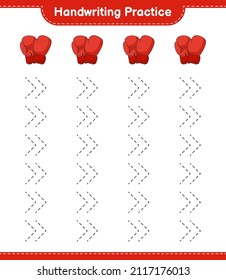 Handwriting practice. Tracing lines of Boxing Gloves. Educational children game, printable worksheet, vector illustration