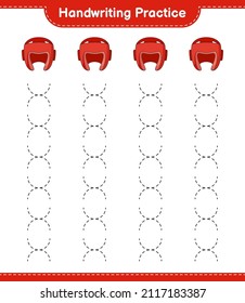 Handwriting practice. Tracing lines of Boxing Helmet. Educational children game, printable worksheet, vector illustration