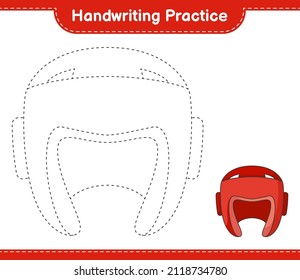 Handwriting practice. Tracing lines of Boxing Helmet. Educational children game, printable worksheet, vector illustration