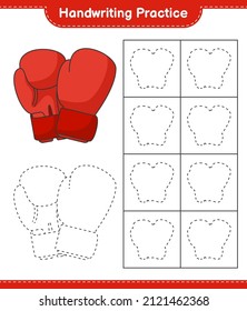 Handwriting practice. Tracing lines of Boxing Gloves. Educational children game, printable worksheet, vector illustration