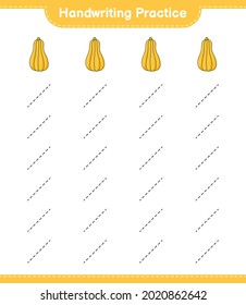 Handwriting practice. Tracing lines of Butternut Squash. Educational children game, printable worksheet, vector illustration