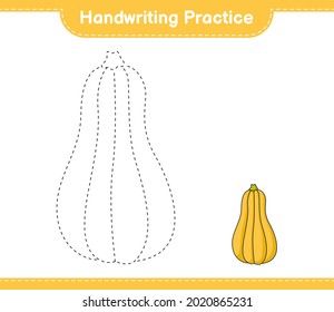 Handwriting practice. Tracing lines of Butternut Squash. Educational children game, printable worksheet, vector illustration