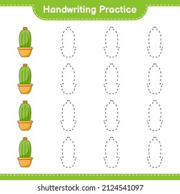 Handwriting practice. Tracing lines of Cactus. Educational children game, printable worksheet, vector illustration