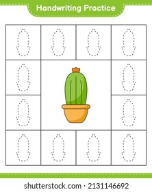 Handwriting practice. Tracing lines of Cactus. Educational children game, printable worksheet, vector illustration