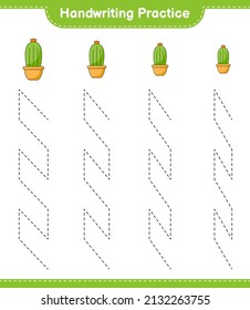 Handschriftübungen. Rennstrecken von Kakteen. Kinderspiel, druckbares Arbeitsblatt, Vektorgrafik