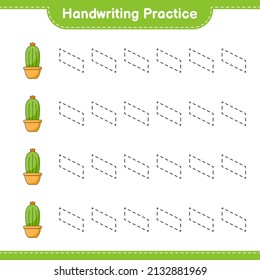 Práctica de escritura a mano. Rastreo de líneas de Cactus. Juego infantil educativo, hoja de cálculo imprimible, ilustración vectorial
