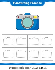 Handschriftübungen. Rückverfolgungslinien der Kamera. Kinderspiel, druckbares Arbeitsblatt, Vektorgrafik