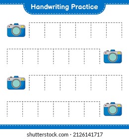 Práctica de escritura a mano. Rastreo de líneas de cámara. Juego infantil educativo, hoja de cálculo imprimible, ilustración vectorial