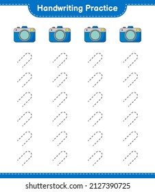 Handwriting practice. Tracing lines of Camera. Educational children game, printable worksheet, vector illustration