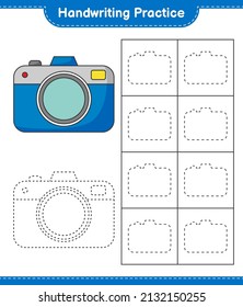 Handwriting practice. Tracing lines of Camera. Educational children game, printable worksheet, vector illustration