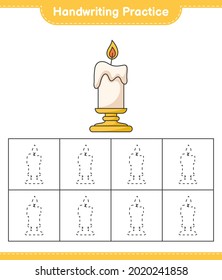 Handschriftübungen. Rennstrecken von Kerzen. Kinderspiel, druckbares Arbeitsblatt, Vektorgrafik