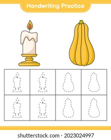 Práctica de escritura a mano. Líneas de seguimiento de la escuadra de velas y de mariscos. Juego infantil educativo, hoja de cálculo imprimible, ilustración vectorial