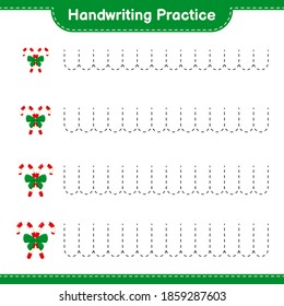 Handwriting practice. Tracing lines of Candy Canes with Ribbon. Educational children game, printable worksheet, vector illustration
