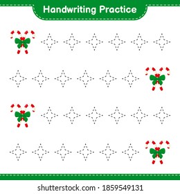 Handwriting practice. Tracing lines of Candy Canes with Ribbon. Educational children game, printable worksheet, vector illustration