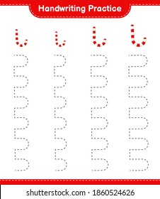 Handwriting practice. Tracing lines of Candy Canes. Educational children game, printable worksheet, vector illustration