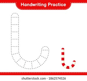 Handwriting practice. Tracing lines of Candy Canes. Educational children game, printable worksheet, vector illustration