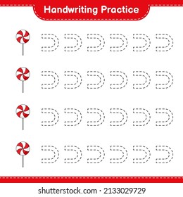 Handwriting practice. Tracing lines of Candy Educational children game, printable worksheet, vector illustration