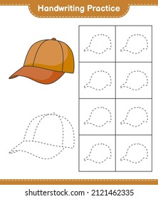 Handwriting practice. Tracing lines of Cap Hat. Educational children game, printable worksheet, vector illustration