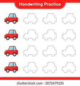 Handschriftübungen. Rennstrecken des Autos. Kinderspiel, druckbares Arbeitsblatt, Vektorgrafik