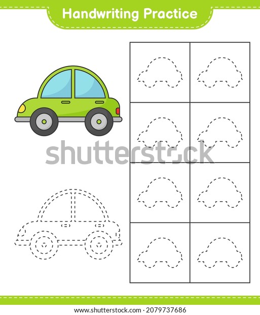 Handwriting
practice. Tracing lines of Car. Educational children game,
printable worksheet, vector
illustration